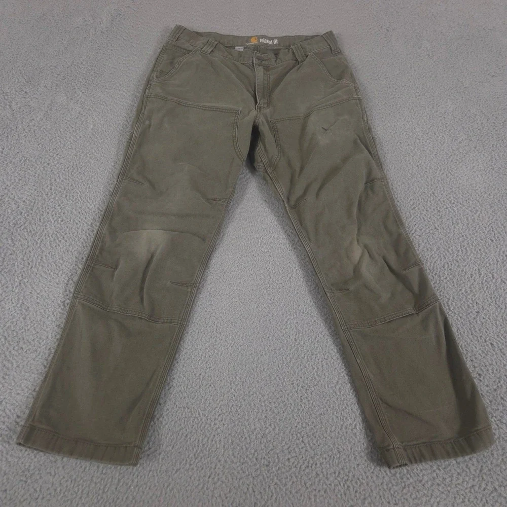 Carhartt Pants Mens 34x30 Olive Rugged Flex Rigby Double-Front Canvas Work Pants
